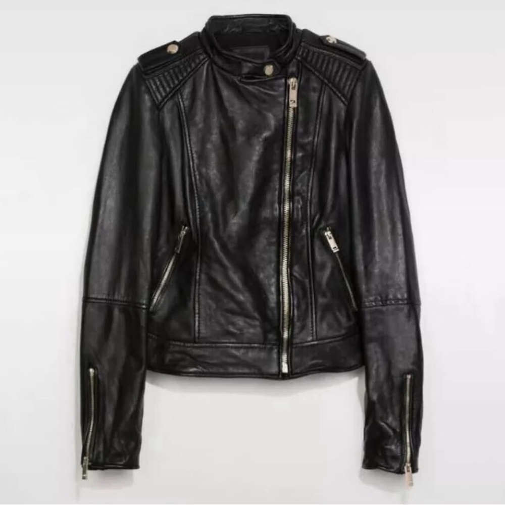 ZARA LAMBSKIN Black Leather Jacket